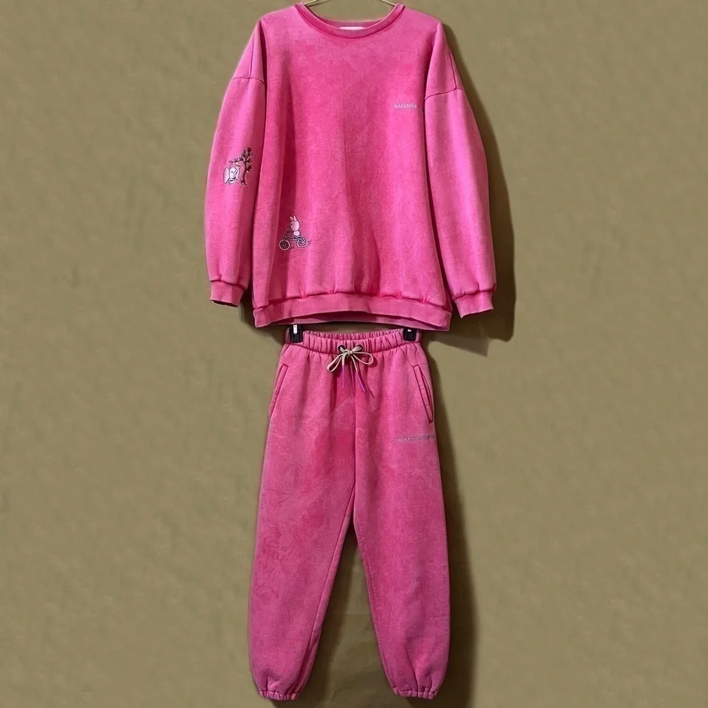 Natasha Zinko Sweat Set Embroidered Pig Elephant Sweatshirt Joggers Pink Size XS - Picture 1 of 16